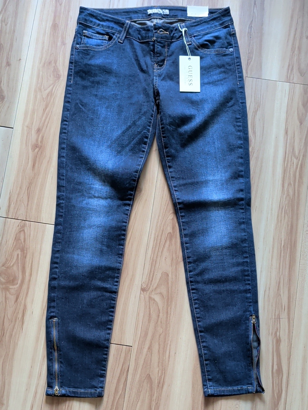 GUESS Women's Navy Blue Skinny Jeans with Ankle Zips